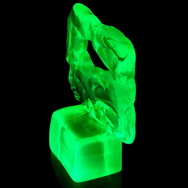 Mid-Century Modern Vintage Murano Salviati Luciano Gaspari Uranium Uv Reactive Yellow Green Italian Art Glass Abstract Sculpture For Sale - Image 3 of 11
