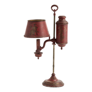 Antique French Red Tole Neo Classic Bouillotte Table Lamp