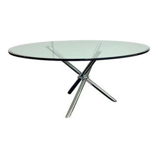 Round Glass Modern Table With Cool Chrome Tripod Base For Sale