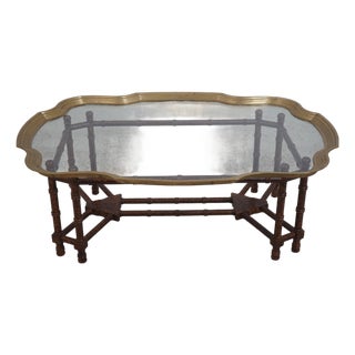 Baker Regency Style Faux Bamboo Glass Top Coffee Table For Sale