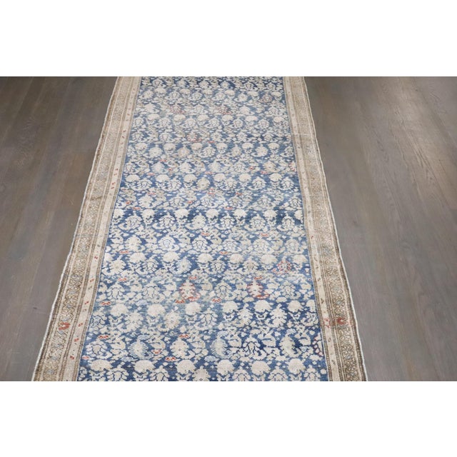 Ink Blue Early 20th Century Ink Blue Long Persian Malayer Runner - 3' x 18'7" For Sale - Image 8 of 12