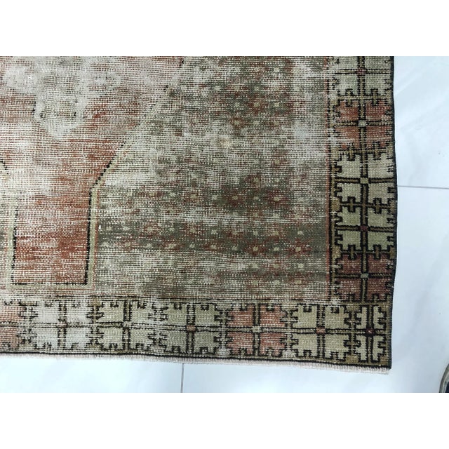 Tangerine 1960s Faded Turkish Oushak Vintage Handmade Tribal Area Rug - 4′2″ × 8′3″ For Sale - Image 8 of 11
