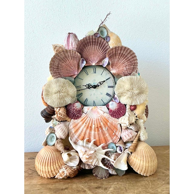Vintage Boho Shell Encrusted Mantle Clock For Sale - Image 4 of 7