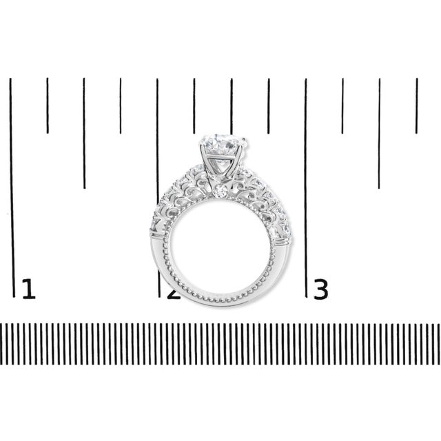14K White Gold 3 1/5 Cttw Lab Grown Diamond Vintage Style Engagement Ring - Size 7 For Sale In New York - Image 6 of 6