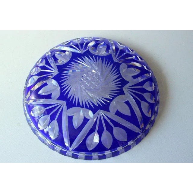 Large Hand Cut to Clear Engraved Bohemian Crystal Glass Bowl - Vintage For Sale - Image 6 of 6