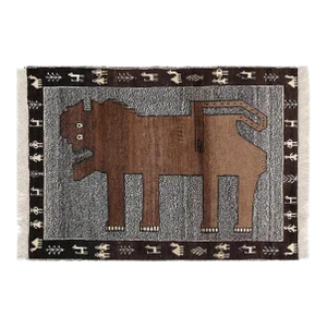 Animal Pictorial Lion Shiraz Persian Hand Knotted Wool Rug