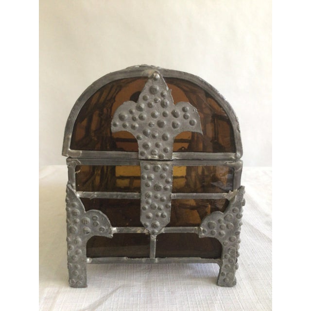 1920s Domed Top Leaded Amber Glass Box For Sale - Image 10 of 11