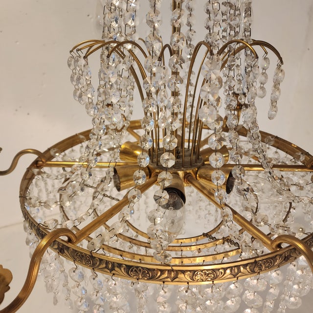 French Empire Chandelier Crystal & Brass Gilt 12-Light For Sale - Image 4 of 6