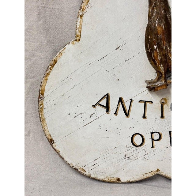 White Americana Antique Store Hand Carved Wooden Sign For Sale - Image 8 of 12