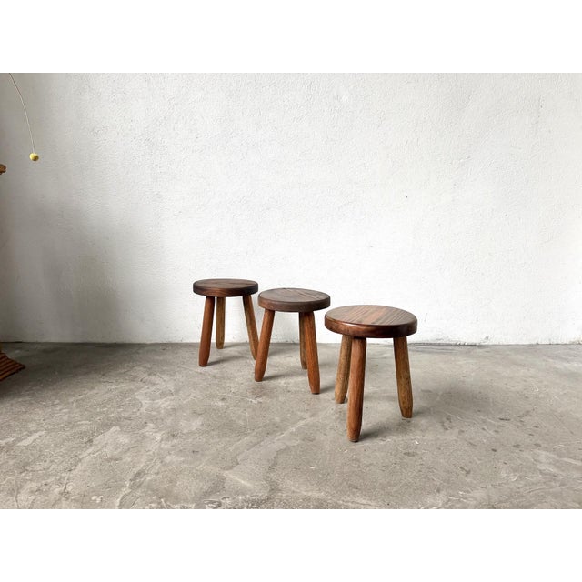 Vintage Tripod Stools in Beech, 1960s, Set of 3 For Sale - Image 3 of 10