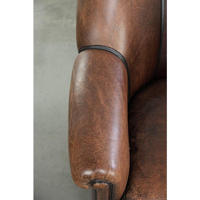 Textile Vintage Sheepskin Club Chair in Leather For Sale - Image 7 of 16