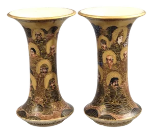 Japanese Satsuma Hododa Vases with Dragon and Rakan, Set of 2