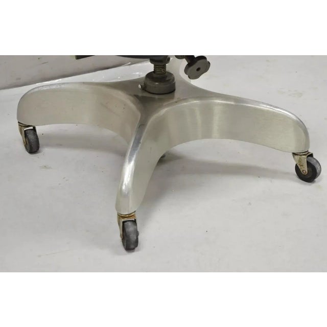 Vintage Emeco Corp Art Deco Brushed Aluminum Black Swivel Office Desk Chair For Sale In Philadelphia - Image 6 of 12