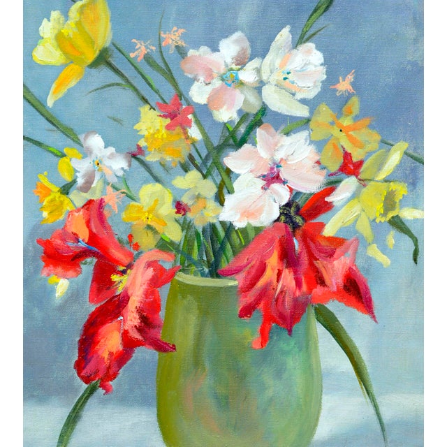 Vibrant Spring Bulb Still Life in Oil on Canvas For Sale - Image 4 of 7