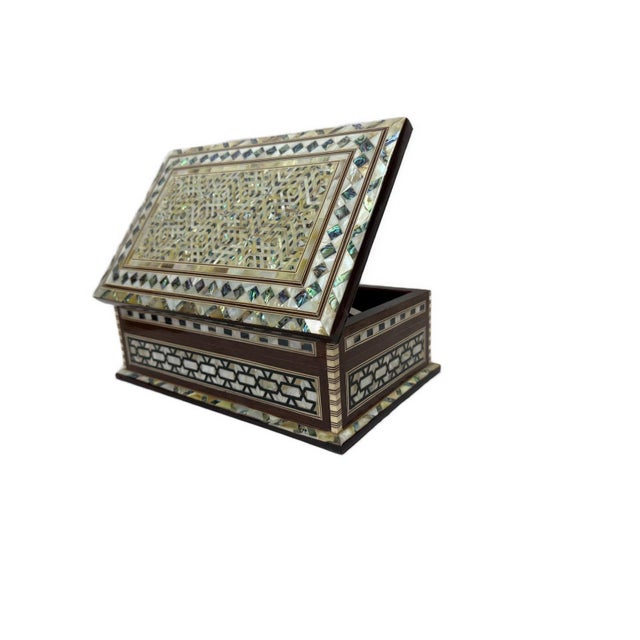 Handmade Wooden Jewelry Box Wood Trinket Storage Wood Box Mother of Pearl Inlay For Sale - Image 4 of 11