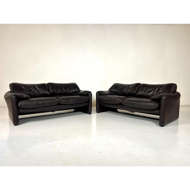 Brown Leather Maralunga Sofa by Vico Magistretti for Cassina, 1973 For Sale - Image 6 of 6