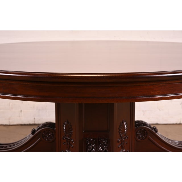 R. J. Horner Style Antique Victorian Carved Mahogany Pedestal Dining Table, Newly Refinished For Sale - Image 9 of 12