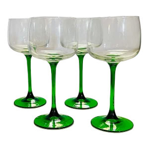 1990s Cristal D’Arques Emerald Wine Glasses- Set of 4