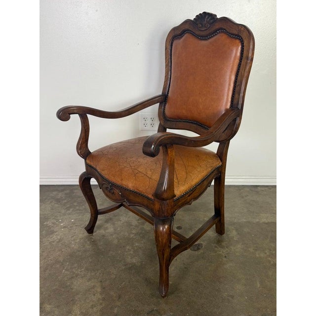 Set of Ten French Carved Wood Dining Chairs With Leather Upholstery For Sale In Los Angeles - Image 6 of 18
