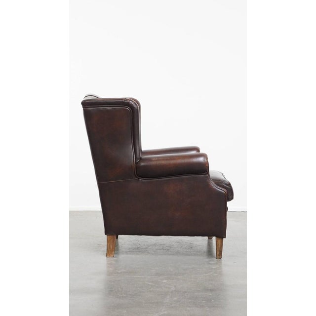 English-Style Wing Chair in Cowhide Leather For Sale - Image 3 of 14