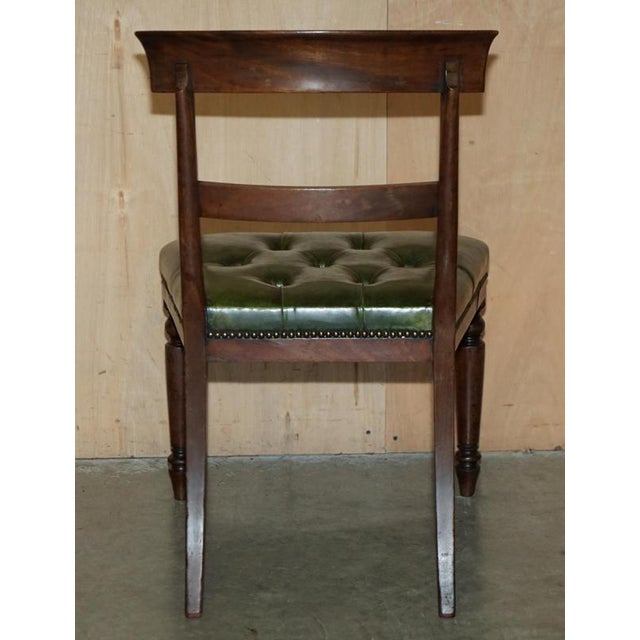 Four Fine Antique Victorian Green Leather Hardwood Chesterfield Dining Chairs 4, 1880, Set of 4 For Sale - Image 11 of 18