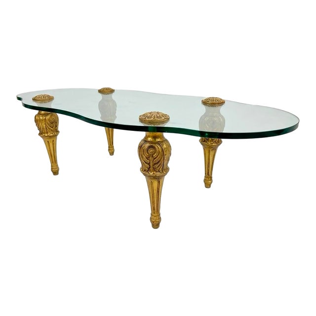 Vintage Francisco Hurtado Style Glass and Giltwood Coffee Cocktail Table For Sale