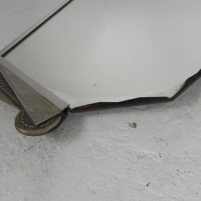 Art Deco Mirror with Faceted Glass and Chrome-Brass Frame, 1930s For Sale - Image 10 of 11