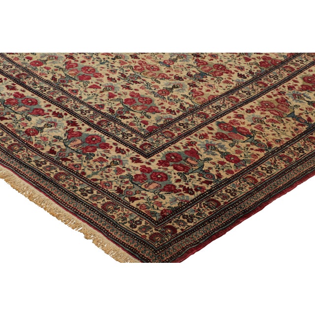 Antique Tehran Persian Rug in Cream With Red Floral Patterns | Rug & Kilim For Sale In New York - Image 6 of 7