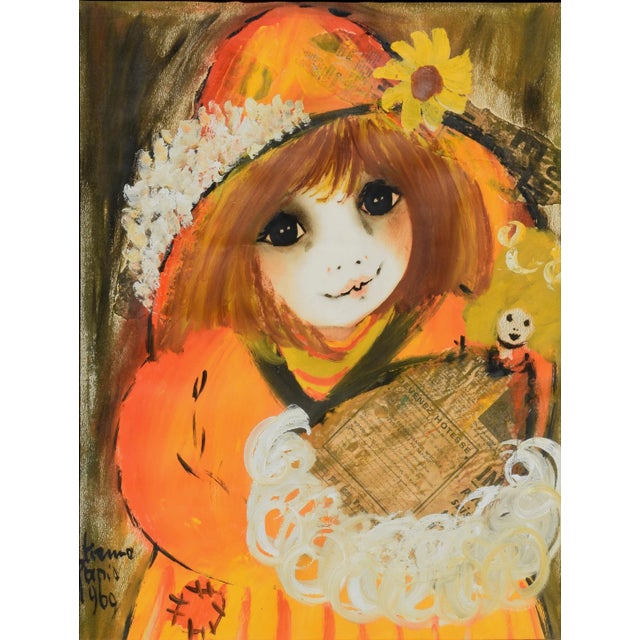 Exquisitely precocious portrait of a little flower girl or "Petite Fille de Journal", paper girl in Paris by Roger Etienne...