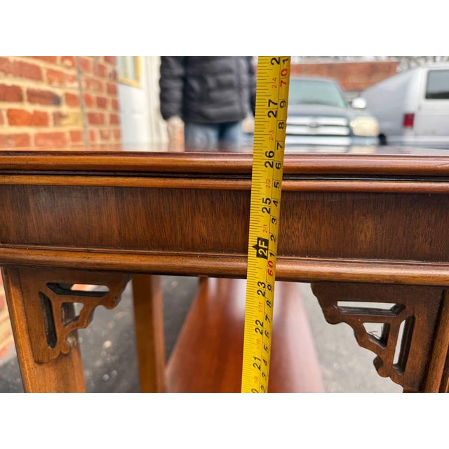 Late 20th Century Chinoiserie Chippendale Style Inlaid Fretwork Console Table by Lane For Sale - Image 13 of 15