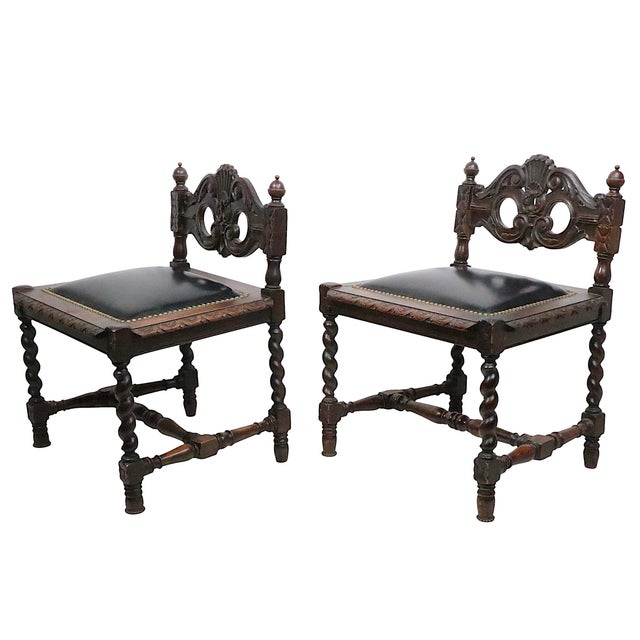 Pair of Antique Oak Barley Twist Accent Chairs C. 1900's For Sale - Image 14 of 16