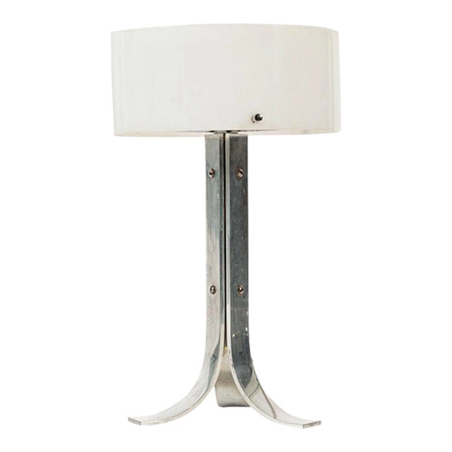 Vintage Mid Century Silver & White Acrylic Shade Table Lamp For Sale