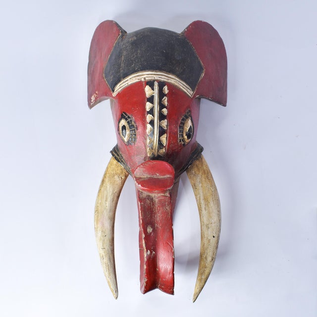 African Antique Red Elephant Mask Cote d'Ivoire For Sale - Image 11 of 17