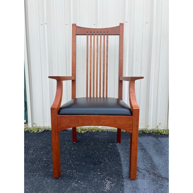 Stickley 21st Century Collection Cherry & Leather Mission Dining Chairs- Set of 6 For Sale - Image 6 of 12