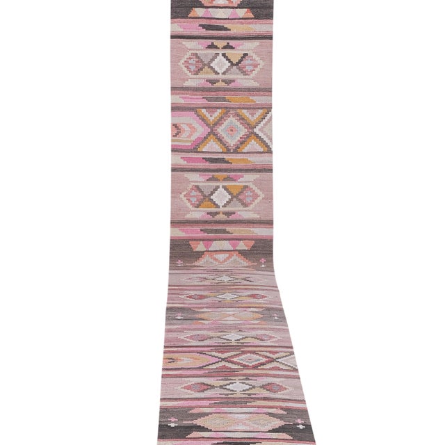 Mid-Century Modern Vintage Striped Turkish Kilim Runner - Hallway Kilim 2'6'' X 24'5'' For Sale - Image 3 of 12