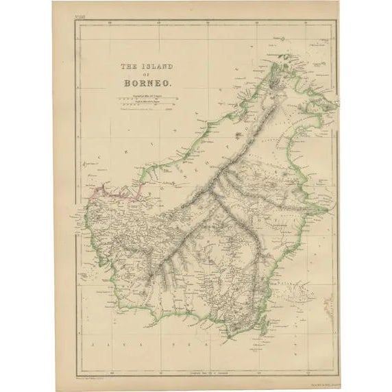 Antique Map of the Island of Borneo by W. G. Blackie, 1859 For Sale