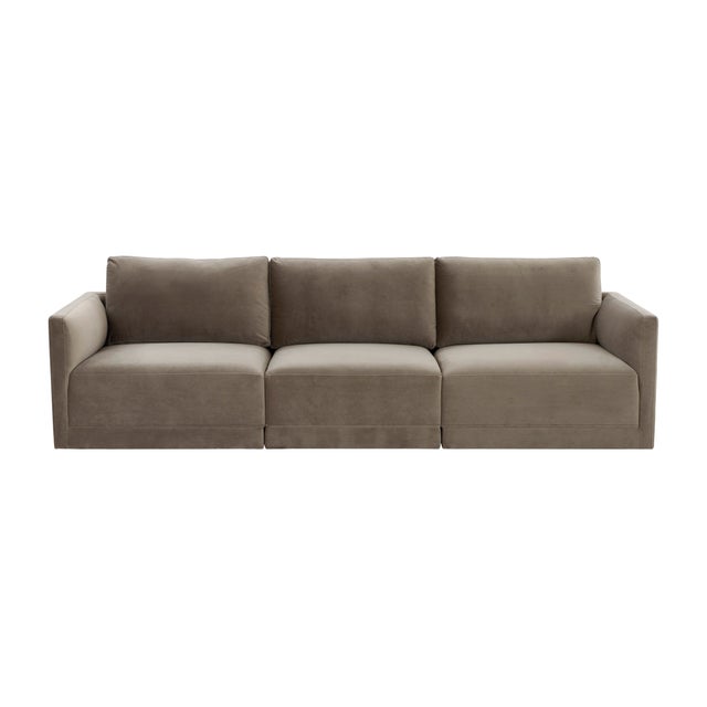 Boho Chic Willow Taupe Modular Performance Velvet Sofa For Sale - Image 3 of 7