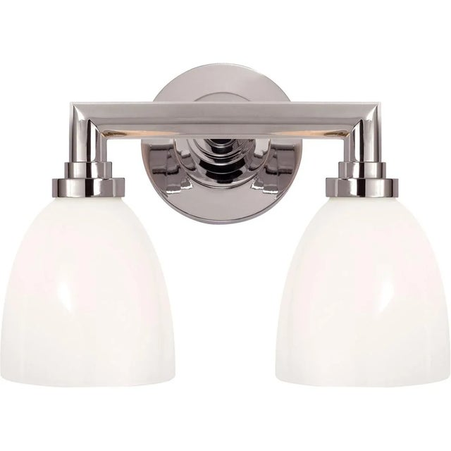 Modern Chapman & Myers for Visual Comfort Signature Wilton Double Bath Light in Chrome with White Glass For Sale - Image 3 of 4