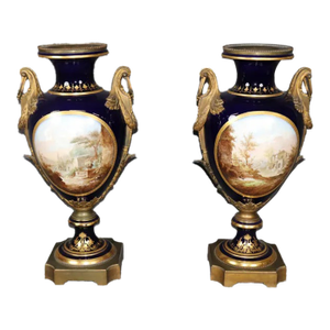 Palatial 19th Century French Cobalt Blue Porcelain Vases - Attributed to Sèvres (Pair)