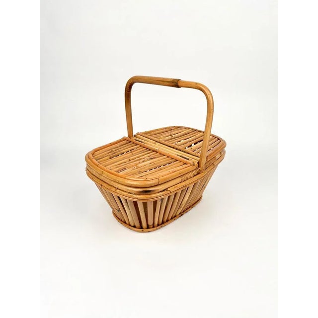 Italian Picnic Basket in Bamboo and Rattan, 1960s For Sale - Image 3 of 10