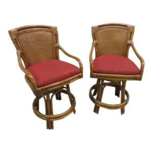 Barbara Barry McGuire Style Rattan Swivel Bar Stool - a Pair