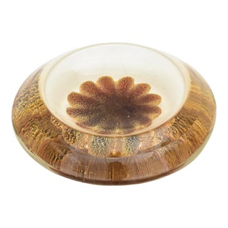 Vintage Murano Barovier E Toso Sommerso Flower Glass Bowl With Gold Aventurine, 1950's For Sale