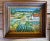 Vintage impressionist landscape painting on canvas in antique walnut shadow box frame. Painting is signed to the lower...
