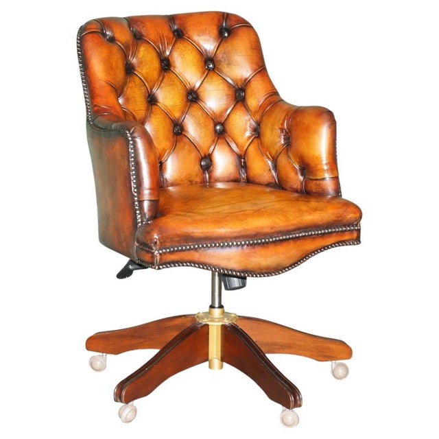 Vintage Tufted Leather Chesterfield Captain's Desk Chair For Sale - Image 18 of 18