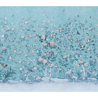 SAMPLE - Schumacher x Mary McDonald Les Oiseaux Panel Set In Blue Turquoise For Sale