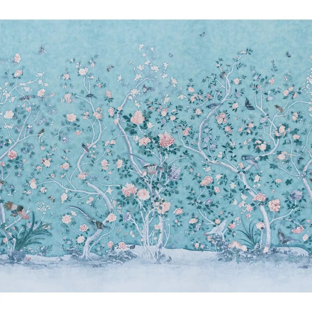 SAMPLE - Schumacher x Mary McDonald Les Oiseaux Panel Set In Blue Turquoise For Sale
