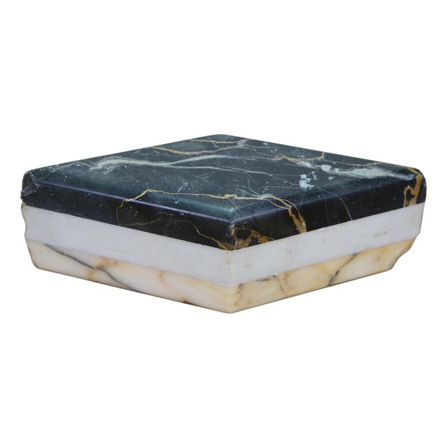 20th Century MCM 3 Tier Layered Marble Paperweight Parallelogram Stone Block For Sale