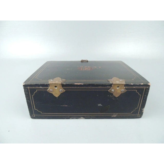 Wood Antique Painted Folk Art Lift-Lid Wooden Box For Sale - Image 7 of 13
