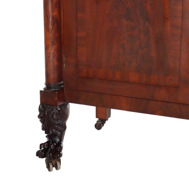 Antique American Empire Classical Flame Mahogany Sideboard, Bronze Pulls, C1840 For Sale - Image 9 of 18