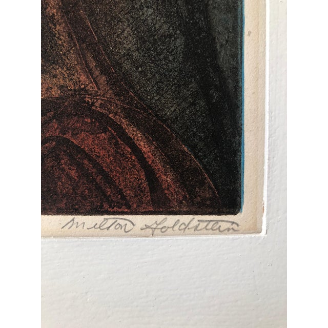 Brown Milton Goldstein, Profile of a Young Woman, Signed Aquatint Etching Print on Paper Jewish Artist For Sale - Image 8 of 10